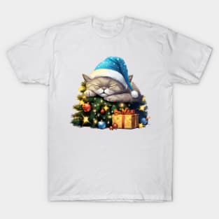 Lazy British Shorthair Cat At Christmas T-Shirt